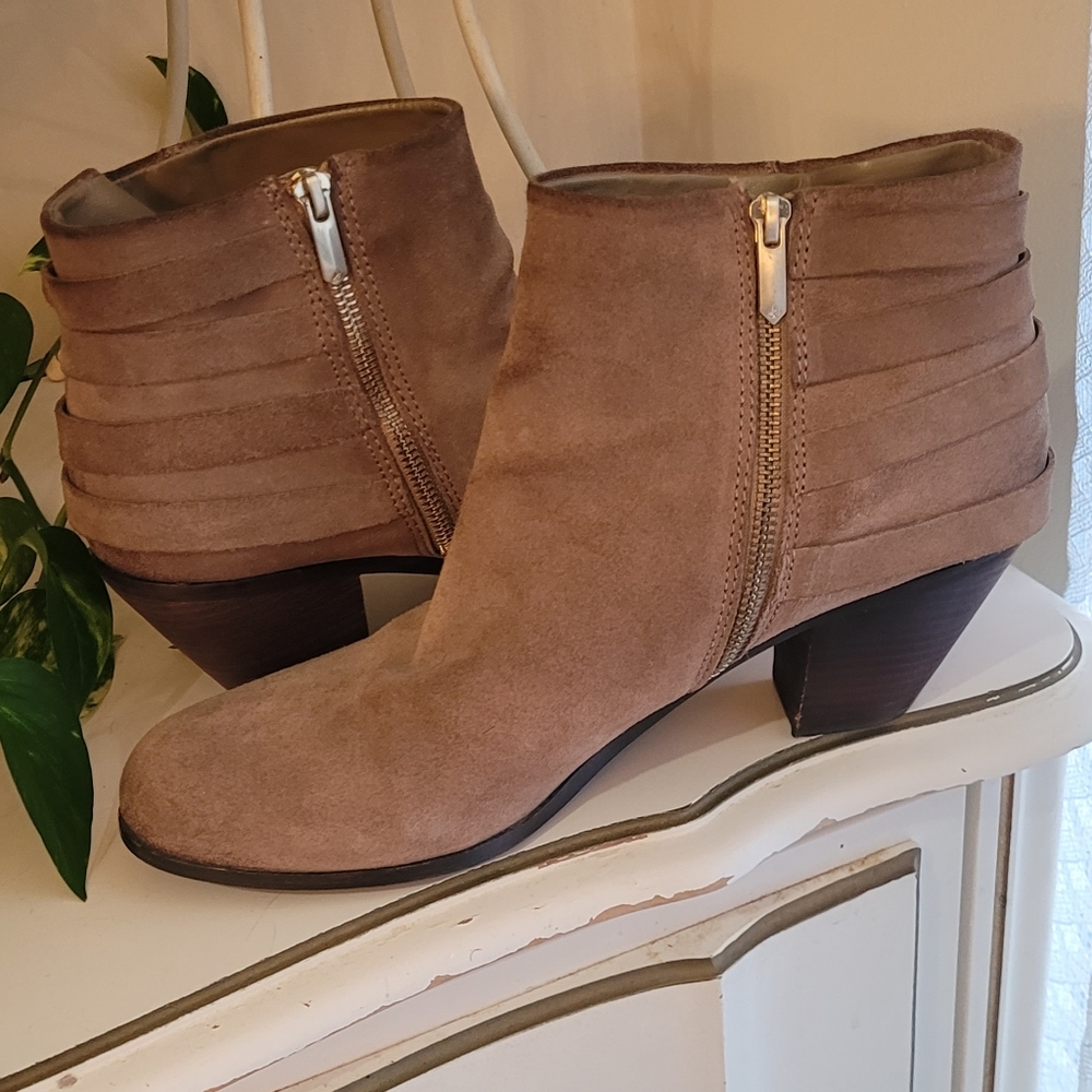 Ladies Tan Suade Bootie by Sam Edelman,size 12M. Fancy buckles on the side.SALE!